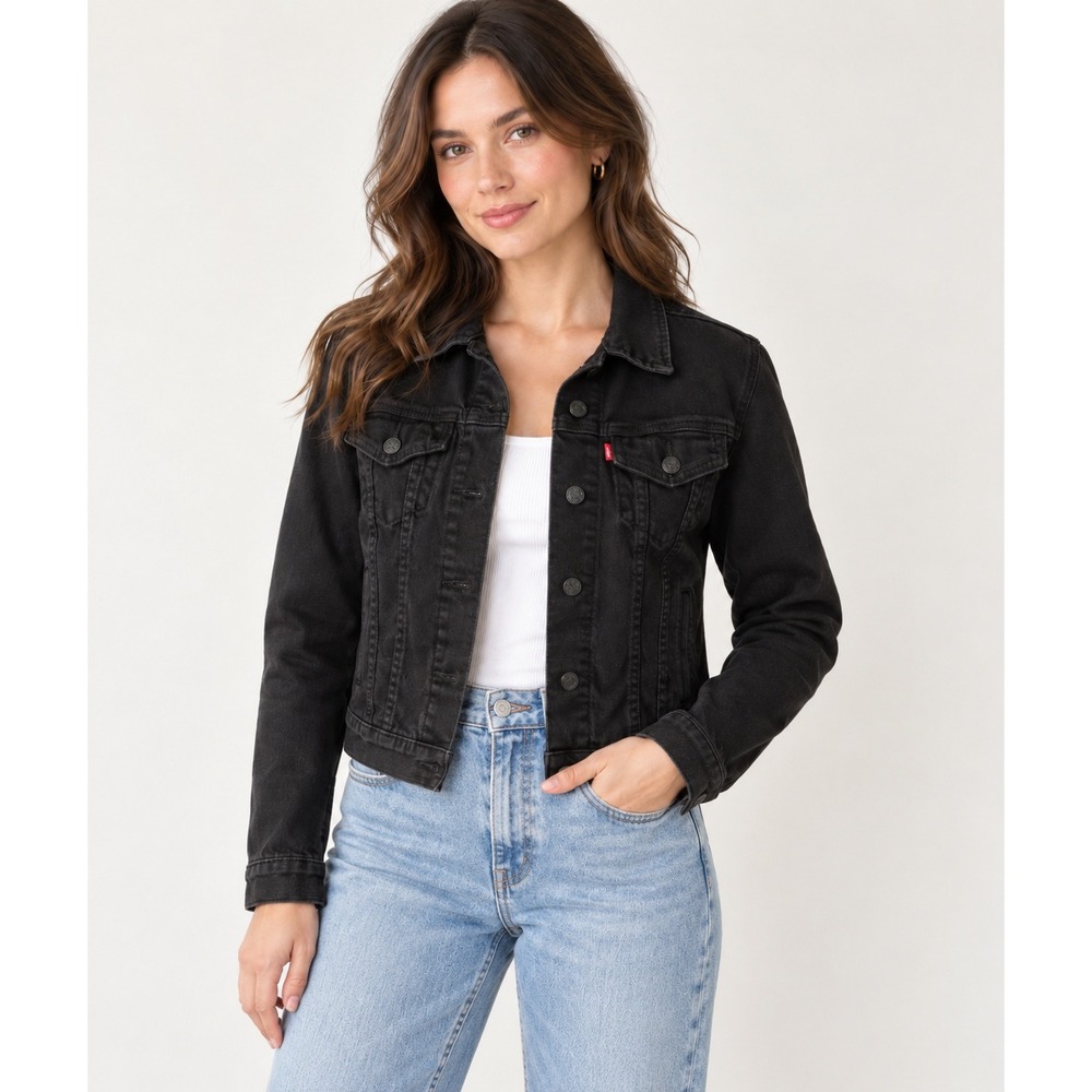 Levi's Womens Black Denim Long Sleeve Classic Button Up Trucker Jacket Size S